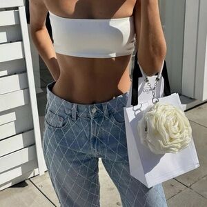 Blue Diamond Pattern Straight Jeans